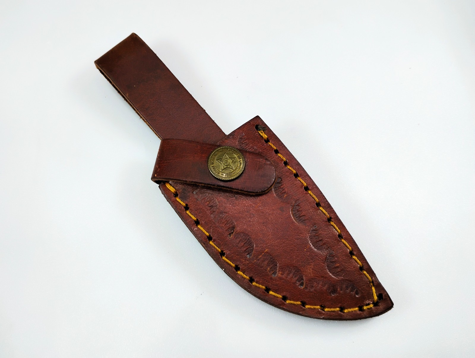 Vintage Leather Knife Sheath State of Oklahoma Great Seal Snap 1907 Yellow Stitc
