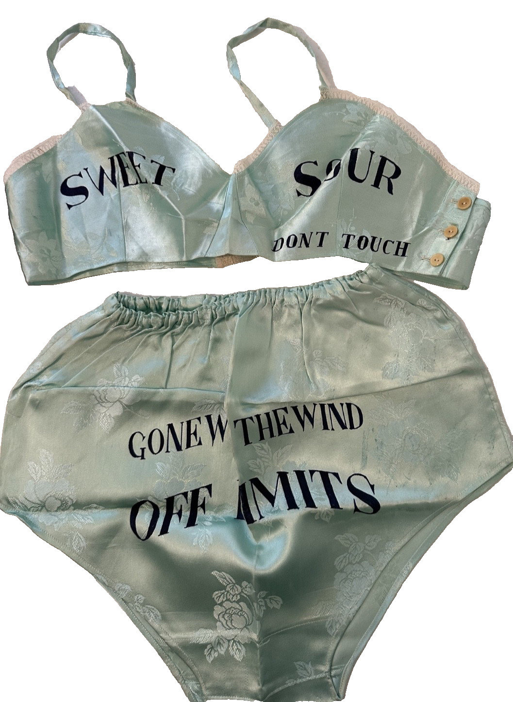 VTG 1940s WWII Souvenir Sweetheart Lingerie set Sweet Sour Off Limits GWTW rare