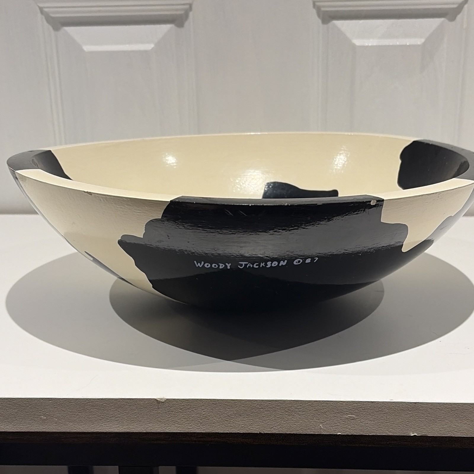 Woody Jackson Wood Cow Print Bowl, Black Beige Glossy Round 1987