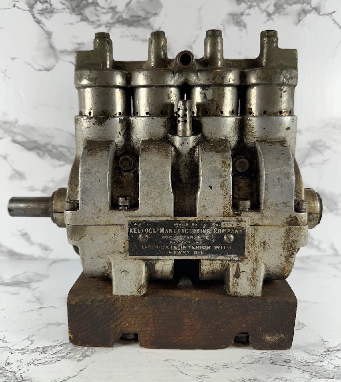 ANTIQUE KELLOGG 1910 ALUMINUM & NICKEL 4 CYLINDER AIR COMPRESSOR TIRE PUMP