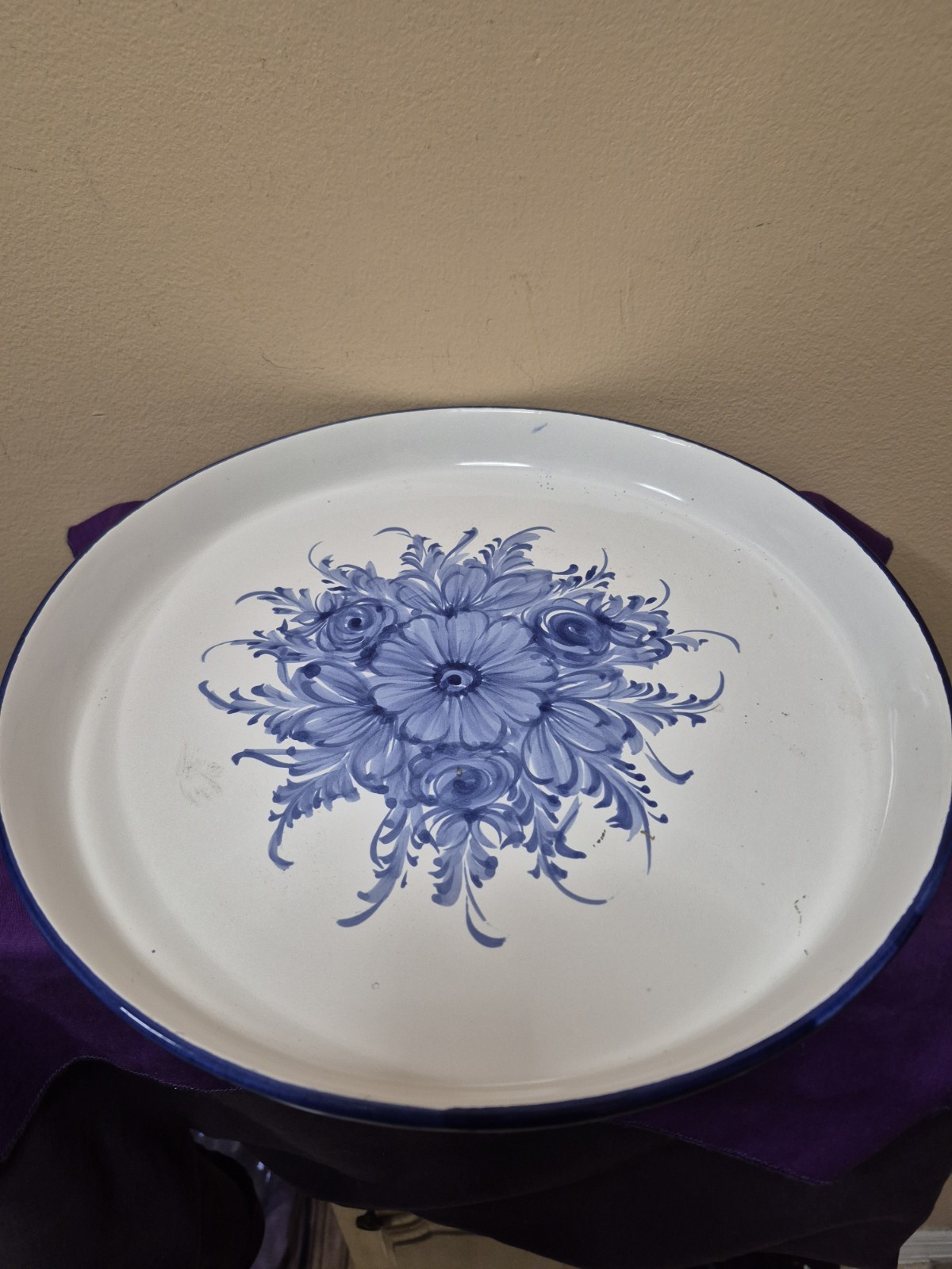 Vestal Hand Painted Alcobaca  Portugal - Blue Floral Raised Edge Serving Platter