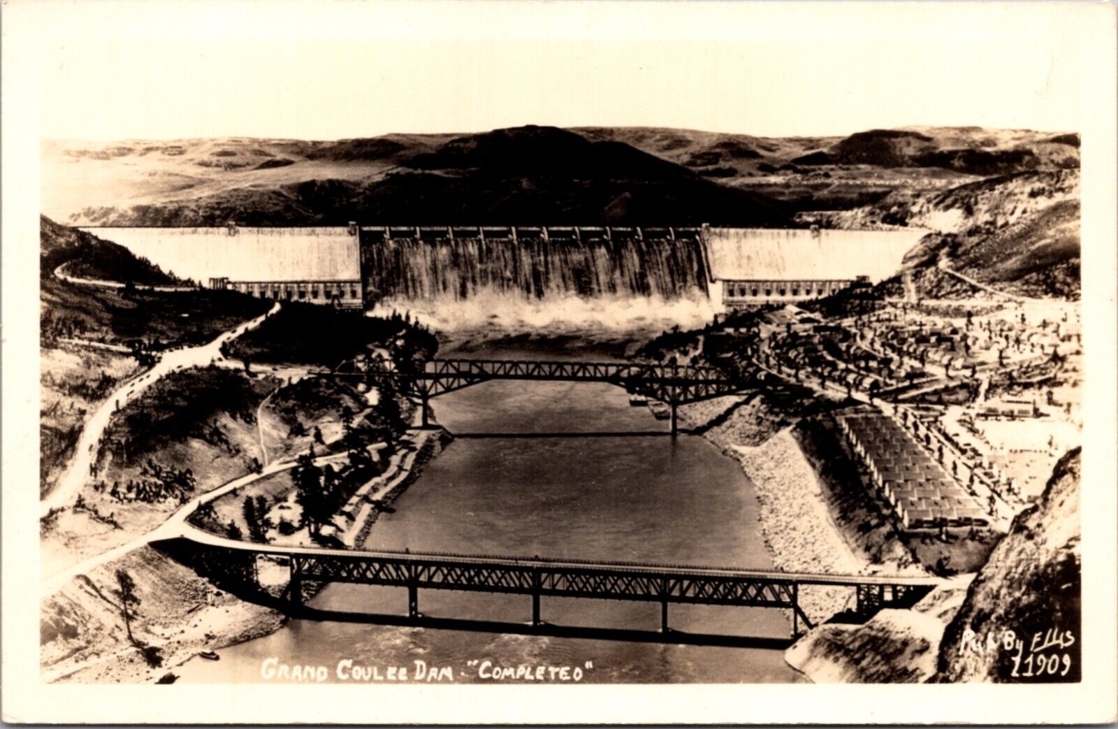 Real Photo Postcard Aerial View Grand Coulee Dam, Washington