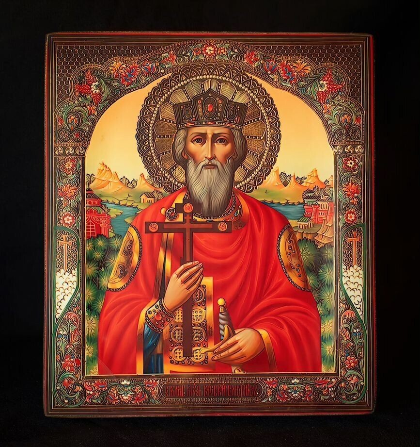 Wooden icon `Saint Prince Vladimir` Handcrafted Religious Collectible Item