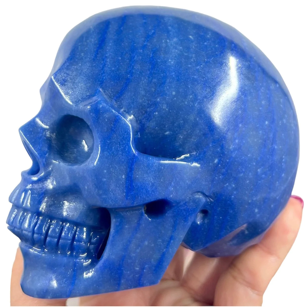 Large Blue Aventurine Skull Hollow Jaw Crystal Skull Carving 1181g
