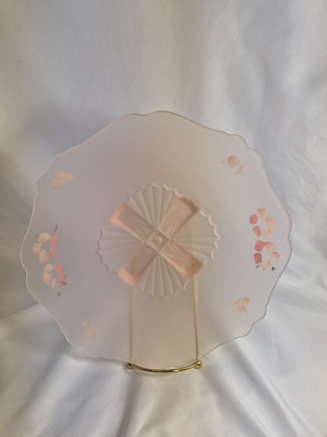 Pink Depression Floral Shallow Round Bowl Footed Dish 10\