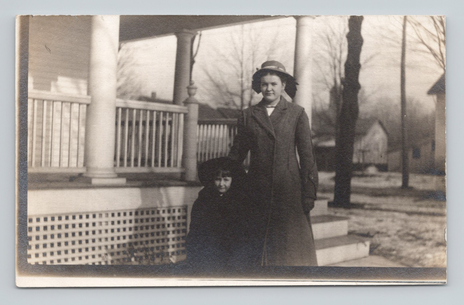 Vintage 1907 1914 Woman Child Porch Fashion VELOX Real Photo RPPC Postcard