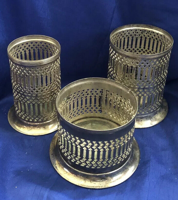 SilverPlate Japan Set Of 3 Round Vase Napkin Candle Holders Lattice Unique Rare