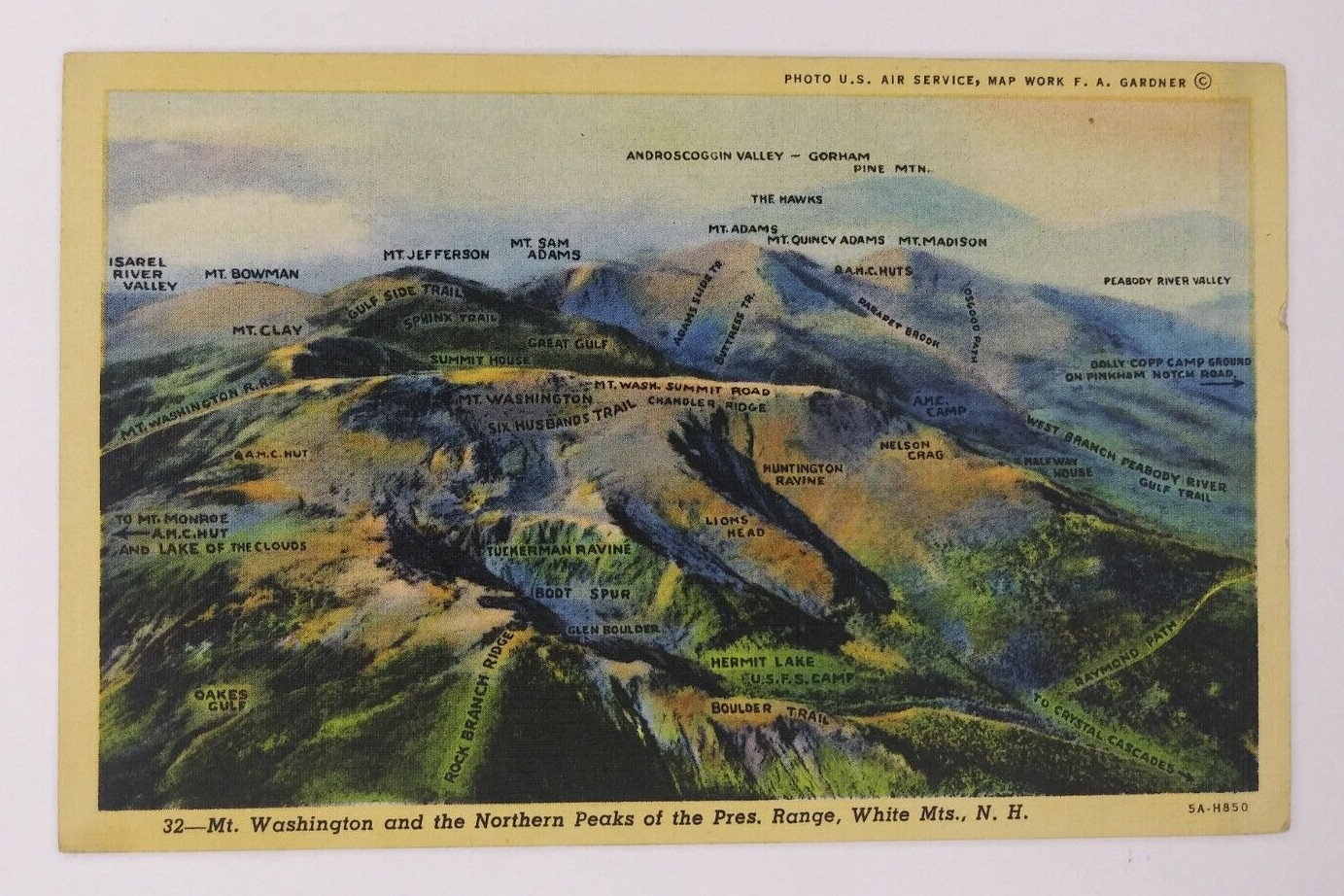 Mt Washington Northern Peaks Pres. Range NH Vintage 1935 Linen Postcard Unposted