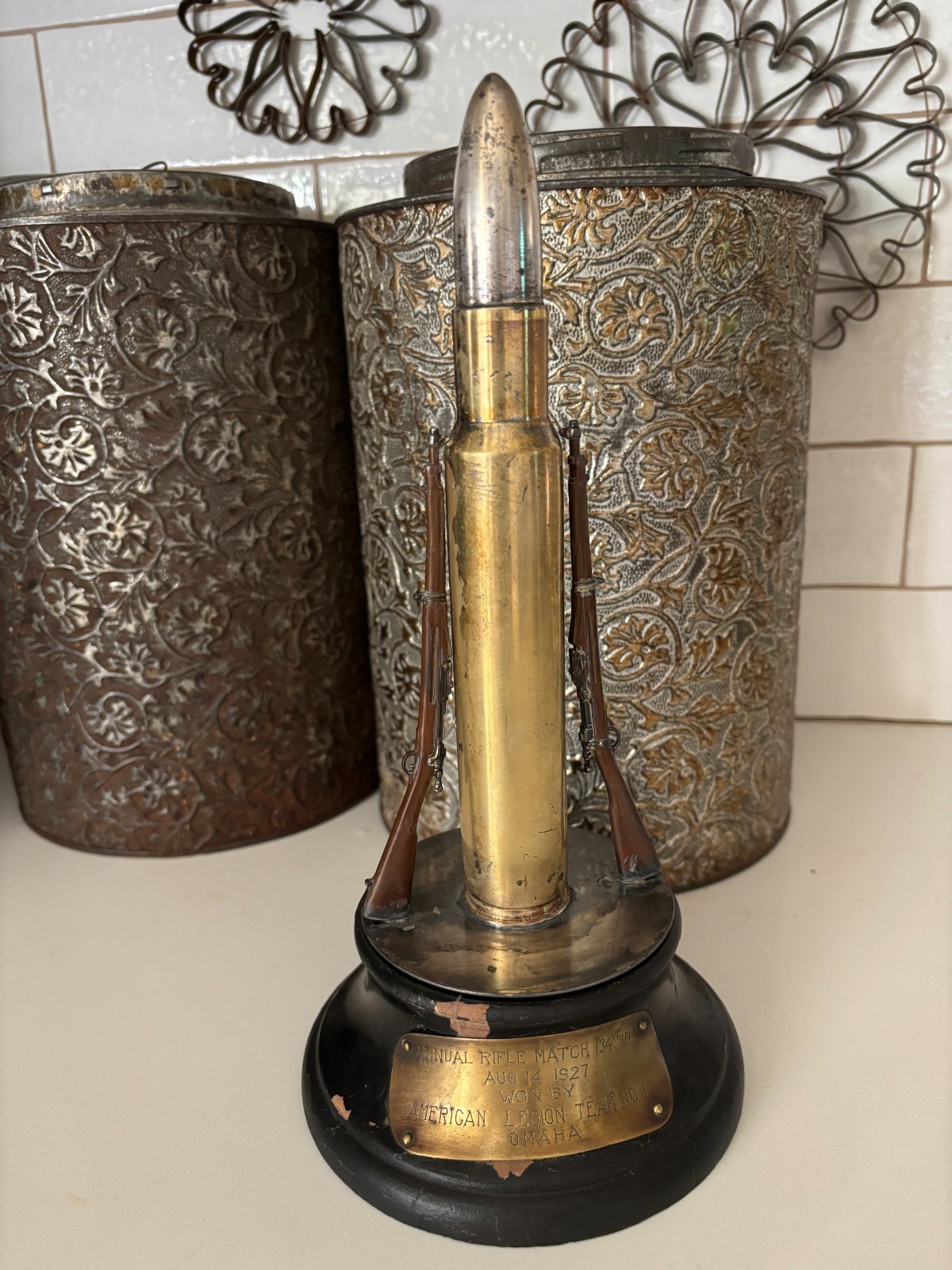 Old Vintage 1927 American Legion Rifle Match Trophy Trench Art Omaha Military Old Vintage 1927 American Legion Rifle Match Trophy Trench Art Omaha Military