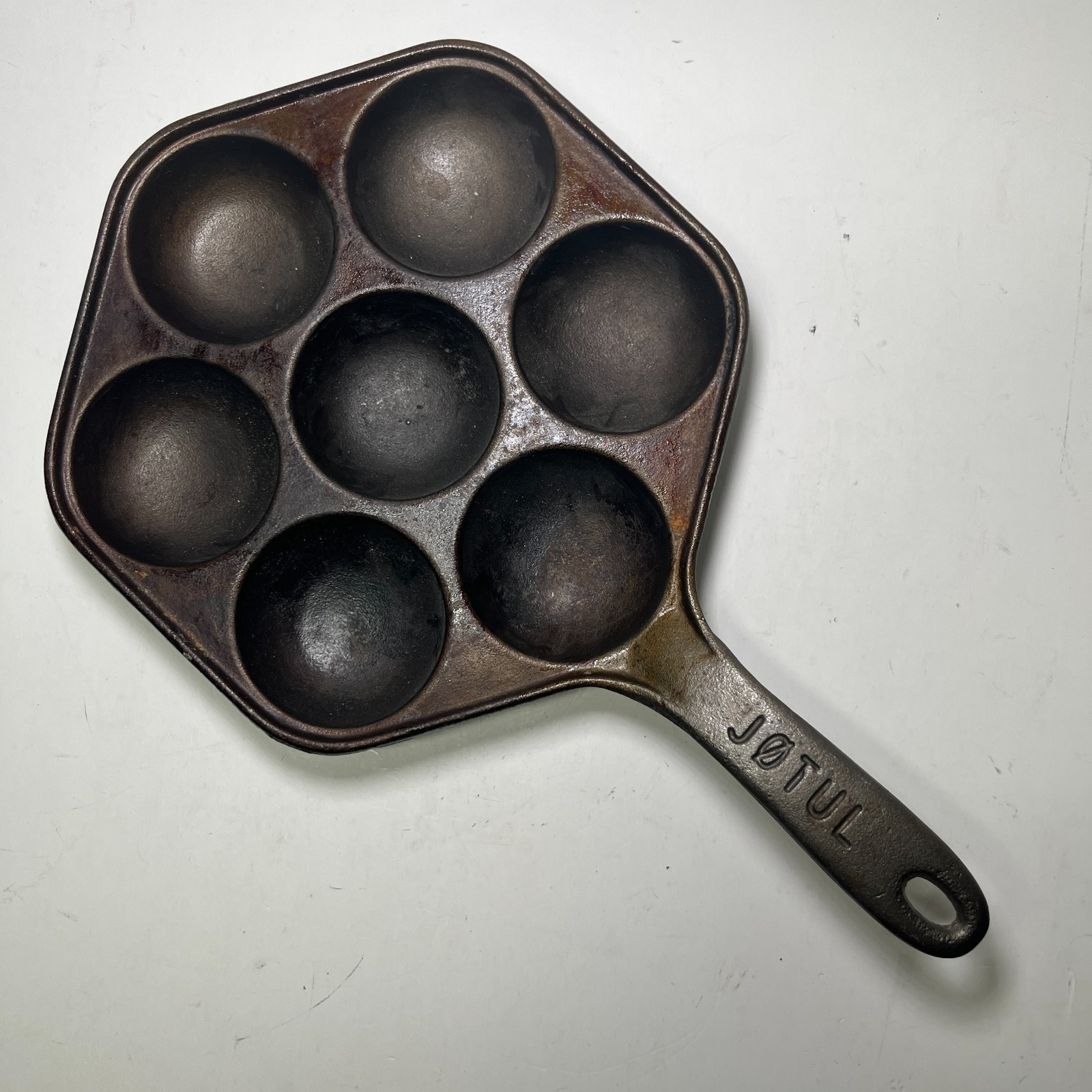 Vintage Jøtul Cast Iron Aebleskiver Danish Pancake Pan Egg Poacher Made in Norw