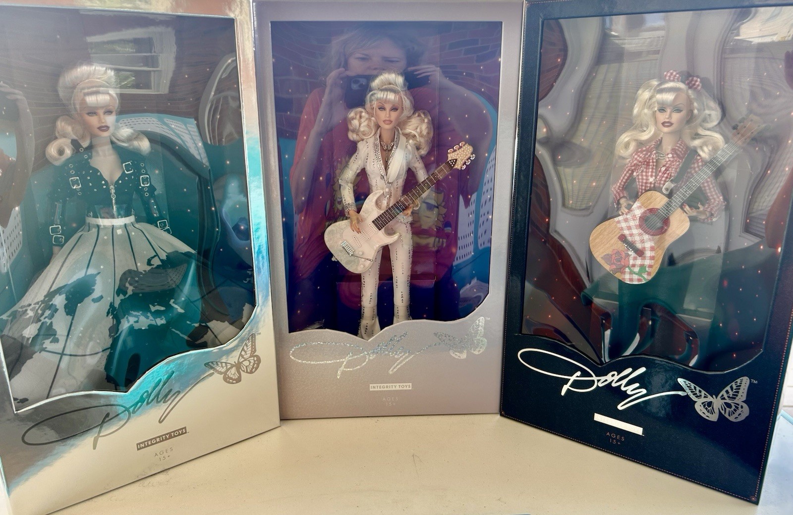 Dolly Parton COMPLETE 3 Doll Bundle Set:  Diamond, Gingham, World On Fire