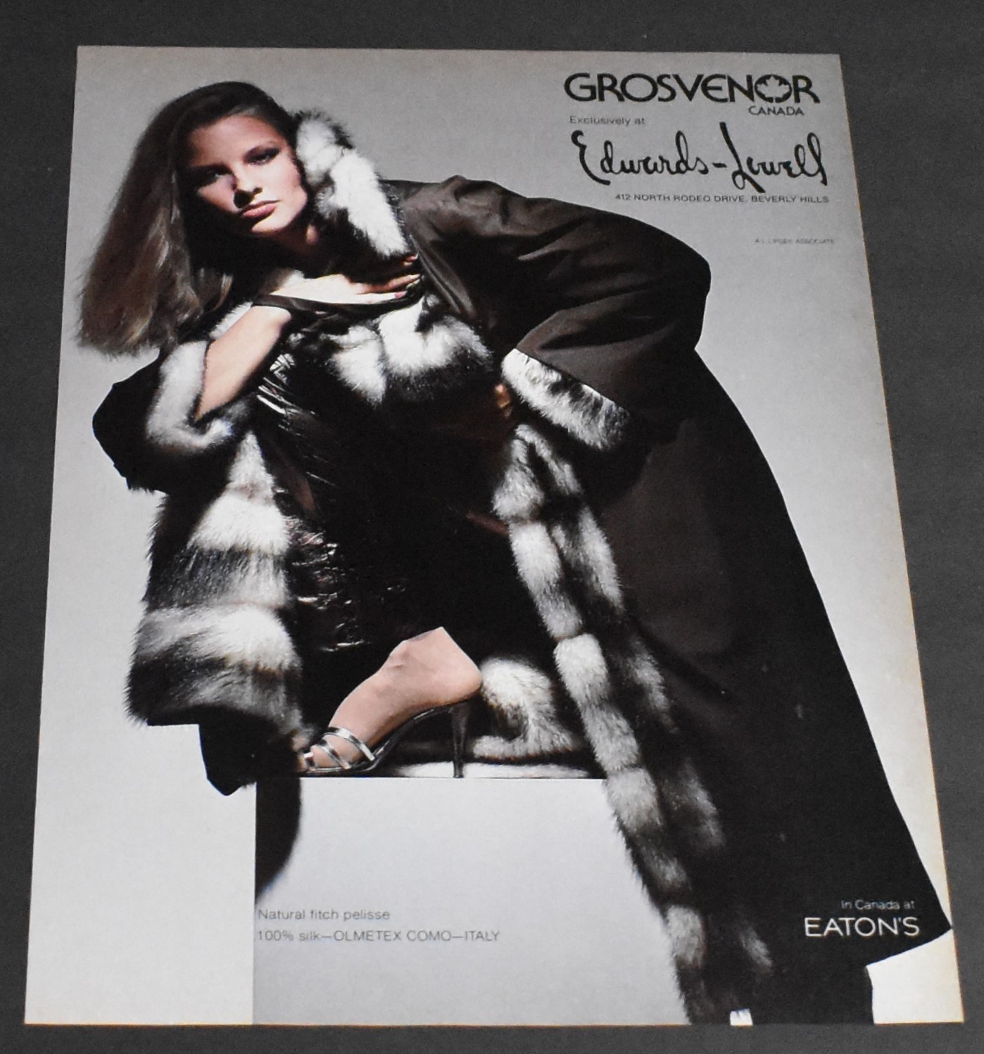 1981 Print Ad Sexy Fashion Legs Lady Heels Blonde Grosvenor Fur Coat Eaton\'s Art