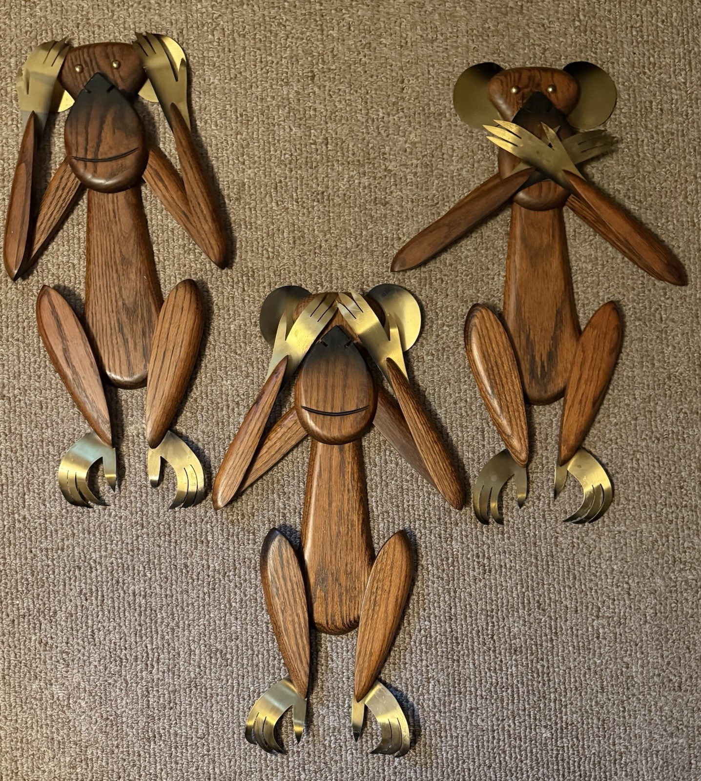 RARE 1967 MCM MASKETEERS 3 WISE MONKEY'S SEE NO, HEAR NO, SPEAK NO EVIL WALL ART