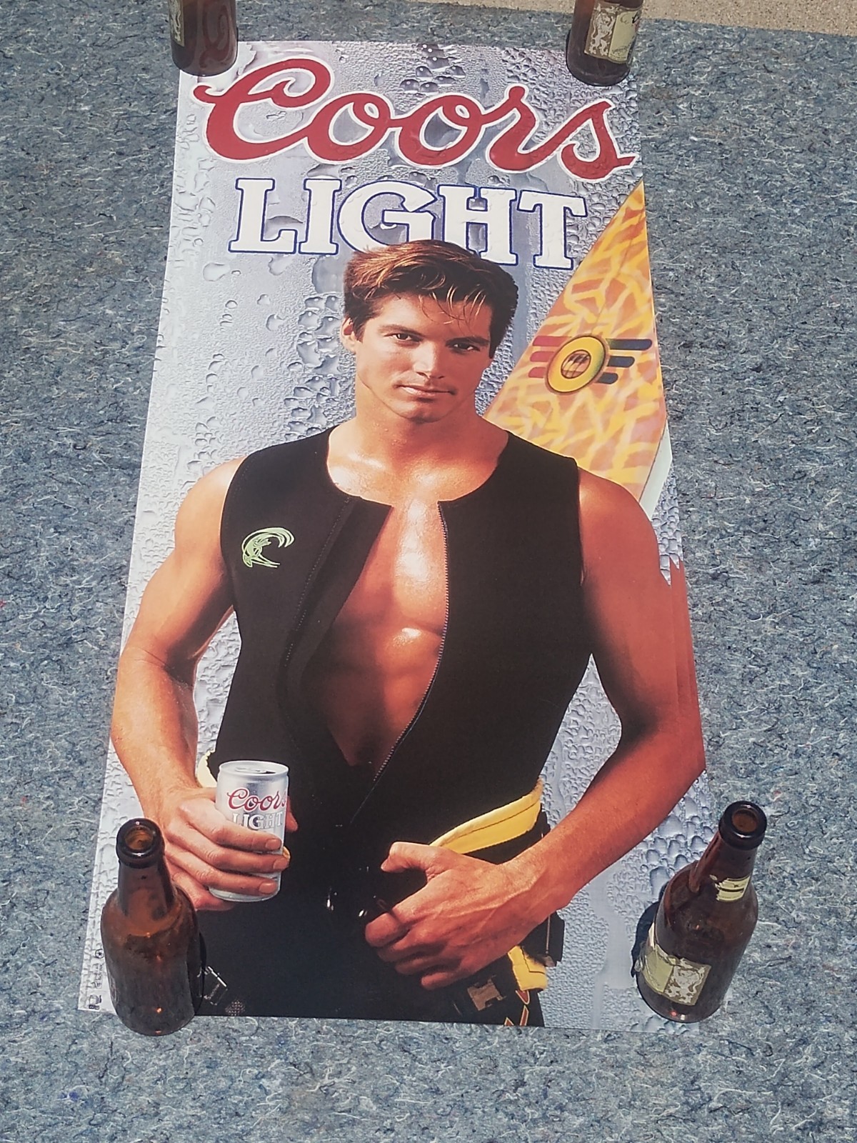 vintage coors light poster Muscle Hunk Surfer 1992 NOS Official Sexy Guy