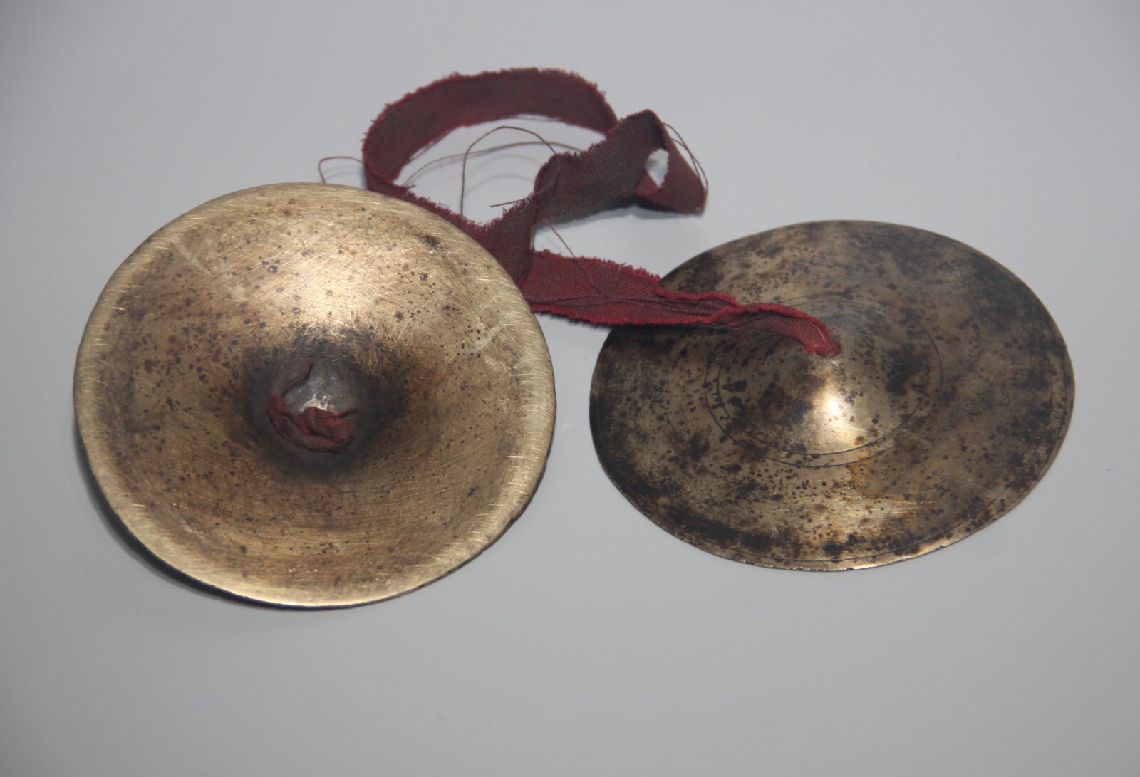 Real Pair Tibet 19th Century Old Antique Buddhist Alloy Copper Ting Shang Bell