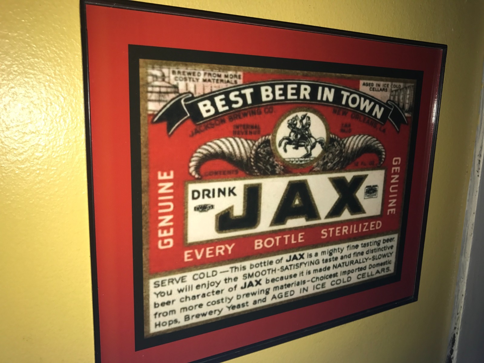 Jax New Orleans Beer Bar Man Cave Framed Retro Advertising Sign Jax New Orleans Beer Bar Man Cave Framed Retro Advertising Sign