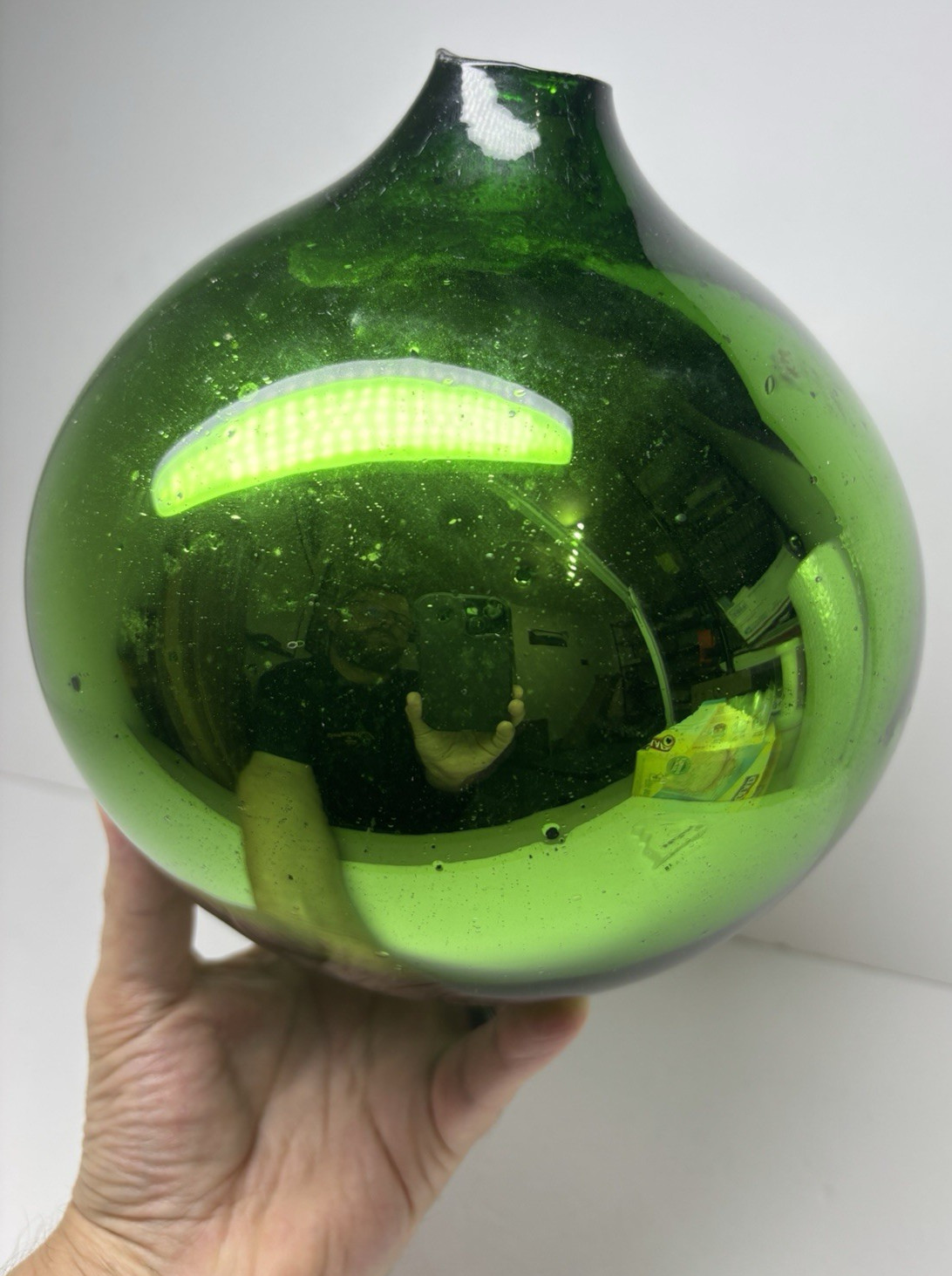 Antique Green Mercury Glass Kugel Witch Ball Large Christmas Ornament