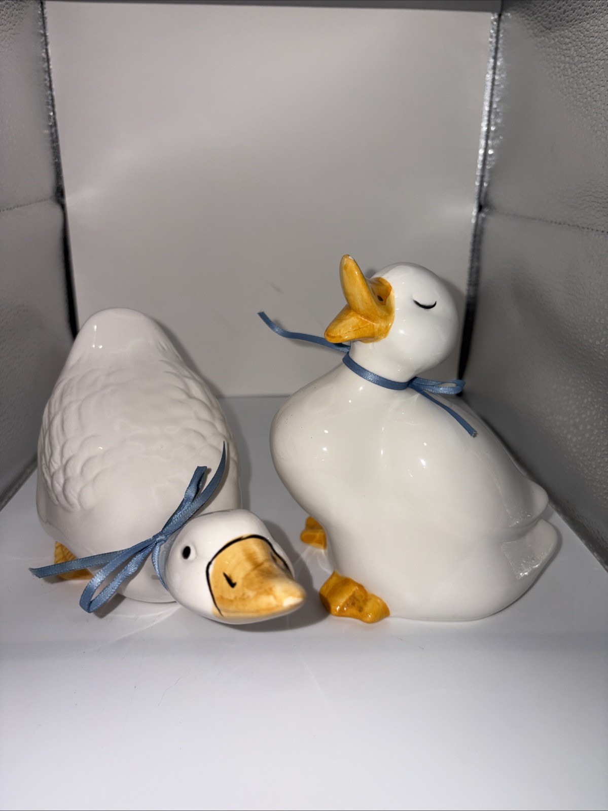 Vintage Set Of 2 White Ceramic Duck Goose Figurines 6”