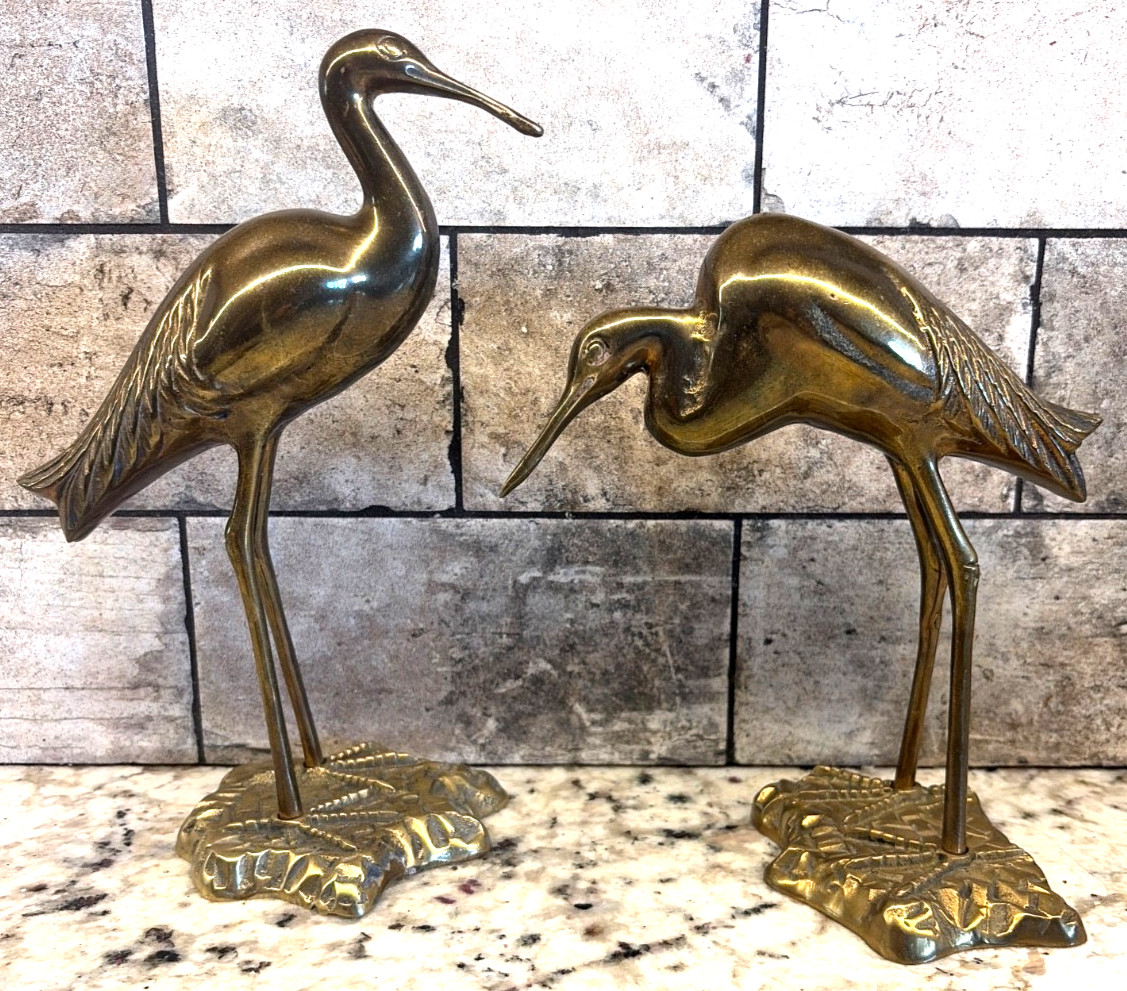 Vintage Pair (2) Solid Brass Crane Heron 10