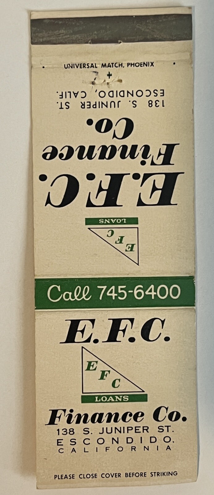Escondido CA EFC Finance Co Vintage Damaged Cover Only