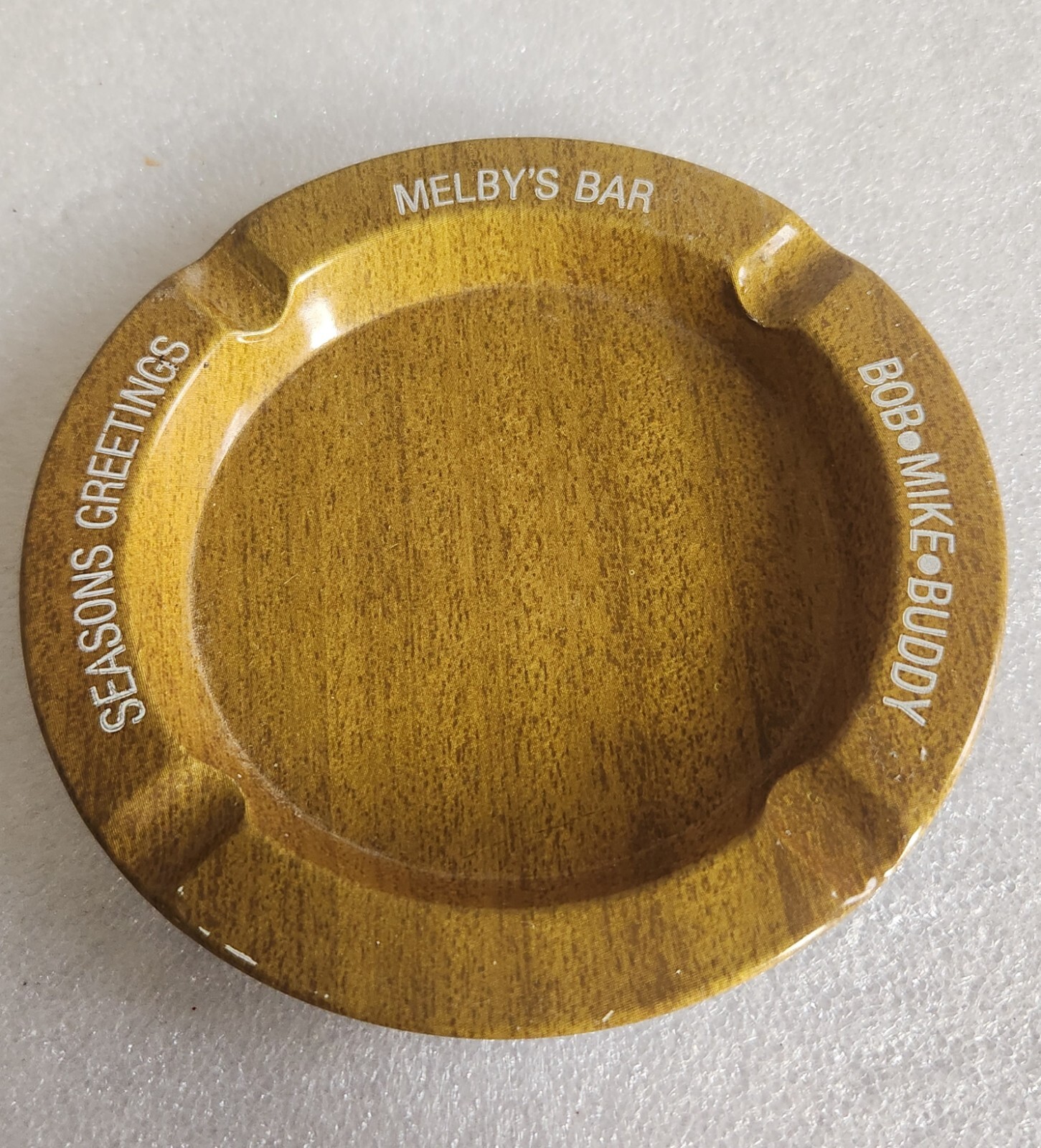 Vintage Metal Ashtray • Melby's Bar Bob•Mike•Buddy • Seasons Greetings 
