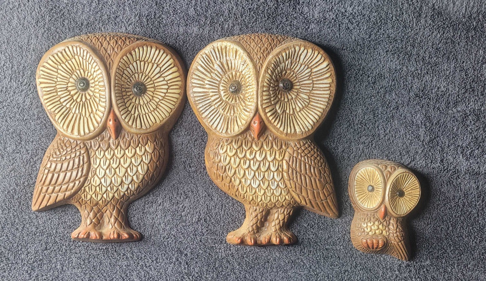Vintage 3-Piece Big Eye Brown Owl Family Wall Plaques Foam Resin Art Vintage 3-Piece Big Eye Brown Owl Family Wall Plaques Foam Resin Art