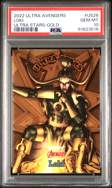 Loki PSA 10 - 2022 Fleer Ultra Avengers Loki Ultra Stars Gold PSA 10 (Pop 2)