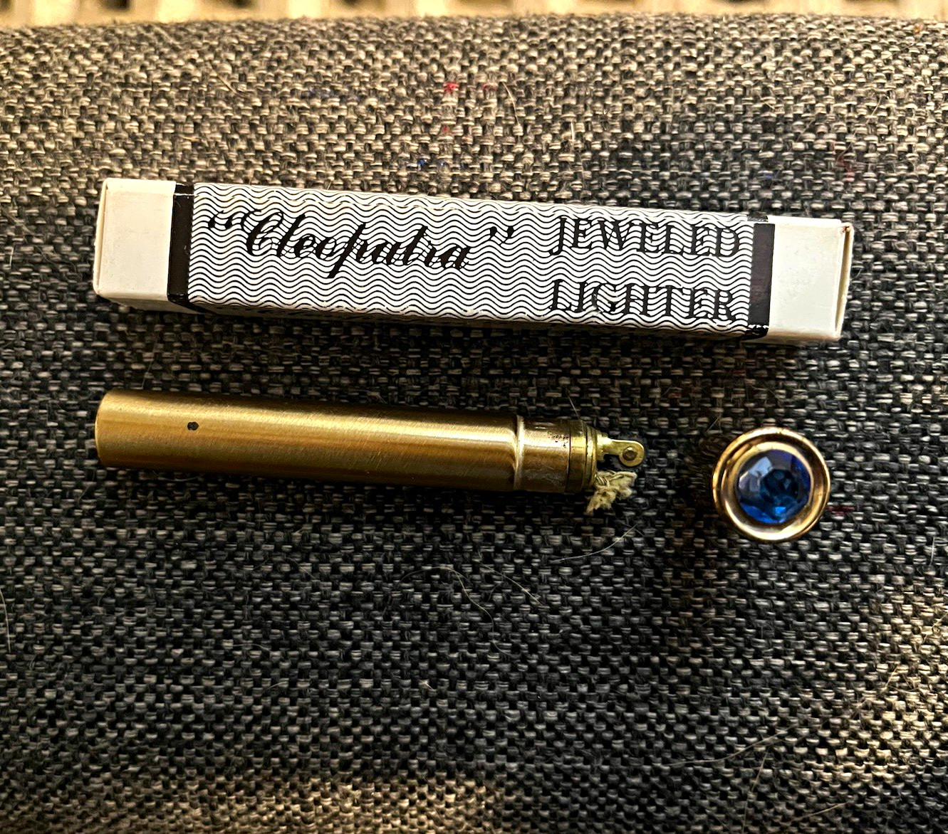 Vintage Cleopatra Gold Jeweled Cigarette Lighter in original box