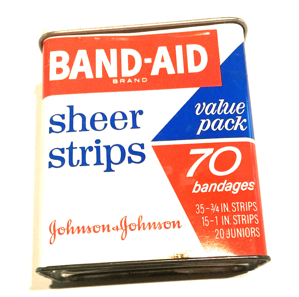 Band-Aid Sheer Strips Metal Tin, Value Pack 70 Bandages Johnson &Johnson Vintage