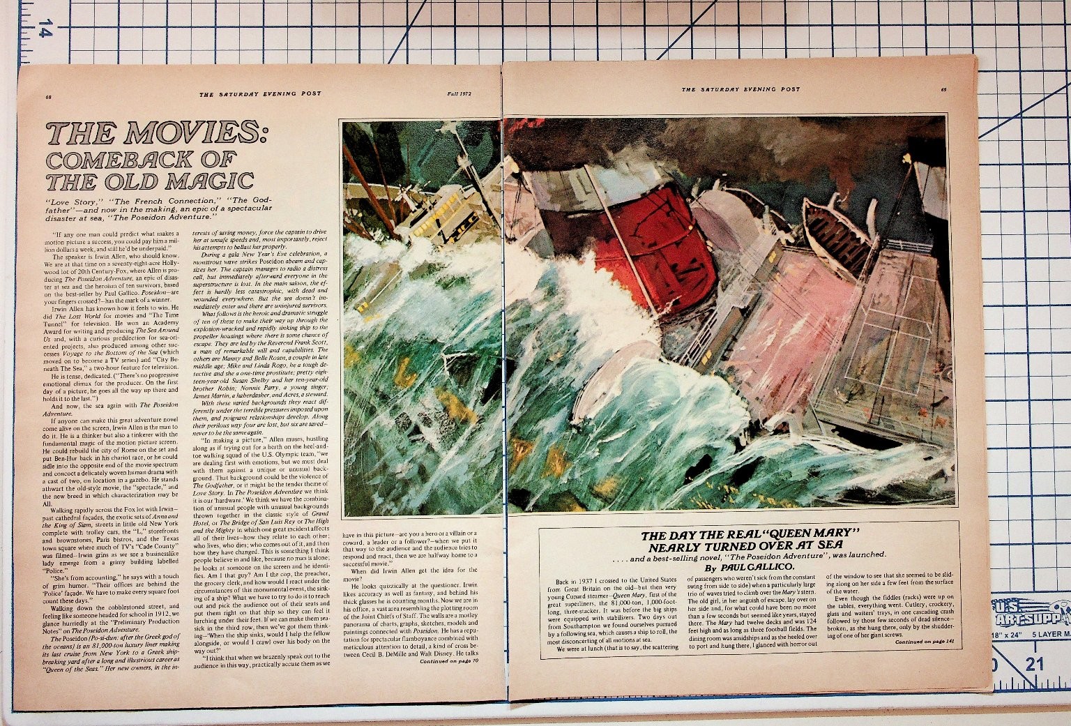 1972 Saturday Evening Post Poseidon Adventure Queen Mary Article Print Ad