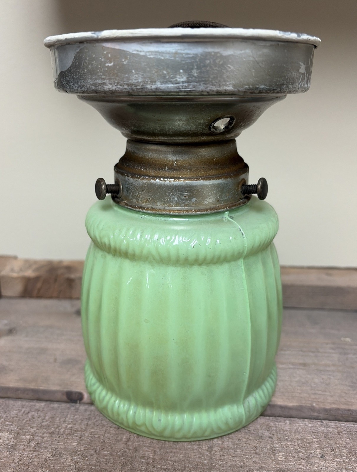 Vintage Ceiling Light Fixture with Art Deco Pale Soft Green Glass Shade Vintage Ceiling Light Fixture with Art Deco Pale Soft Green Glass Shade