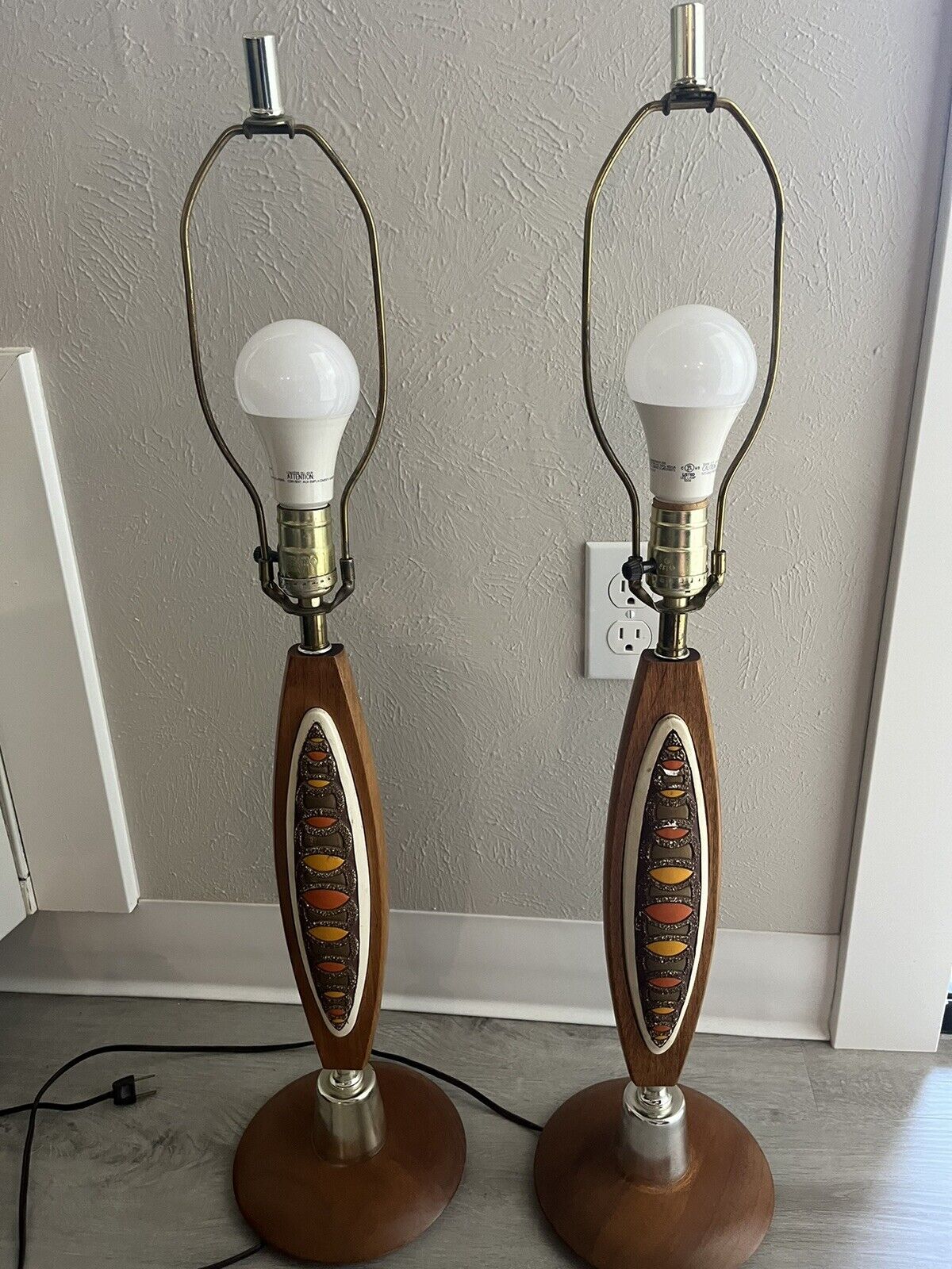 Vintage MCM Walnut Table Lamps, Set Of 2