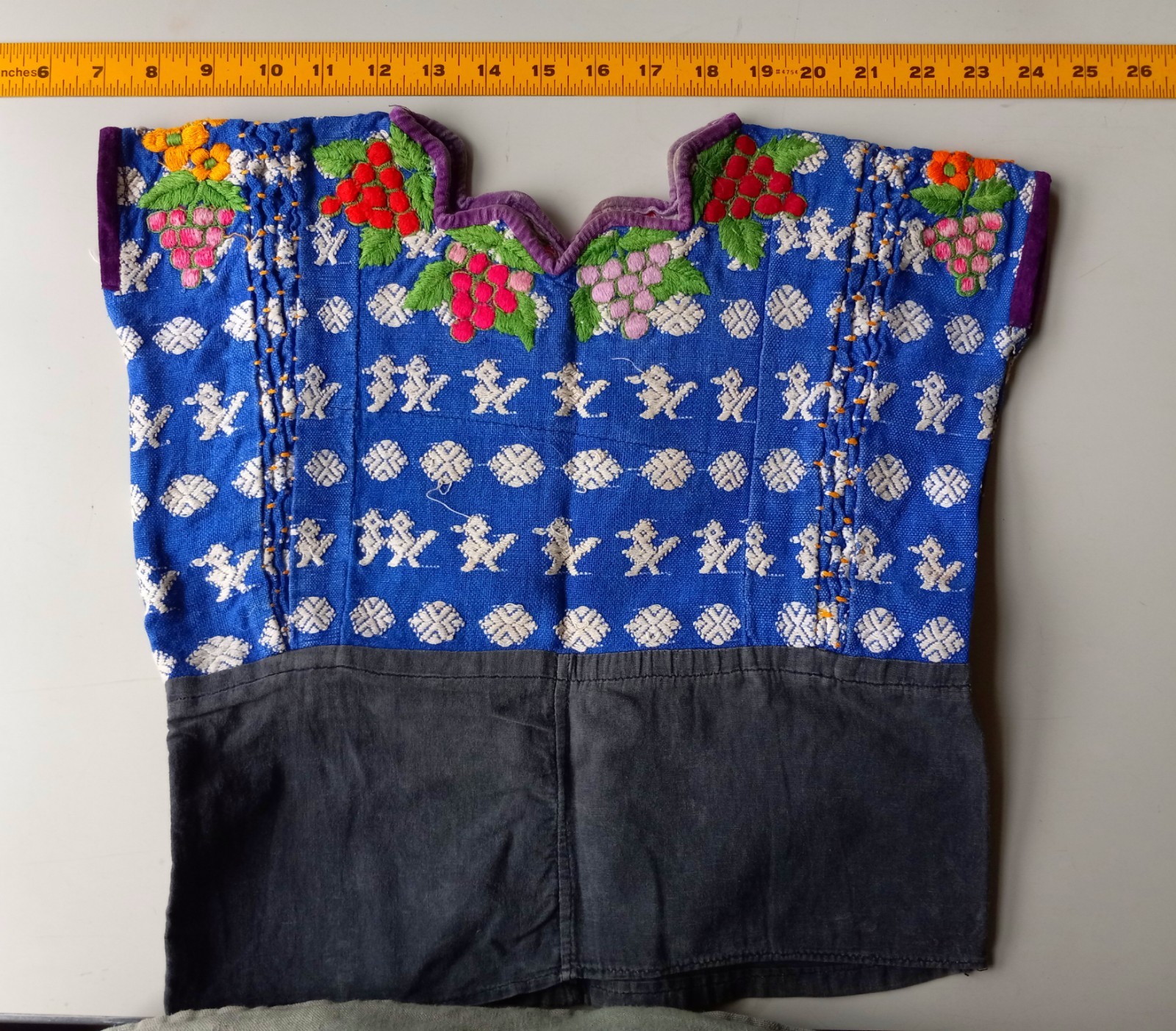 Vintage handwoven child's Huipil top from Tactic Guatemala brocade birds grapes Vintage handwoven child's Huipil top from Tactic Guatemala brocade birds grapes