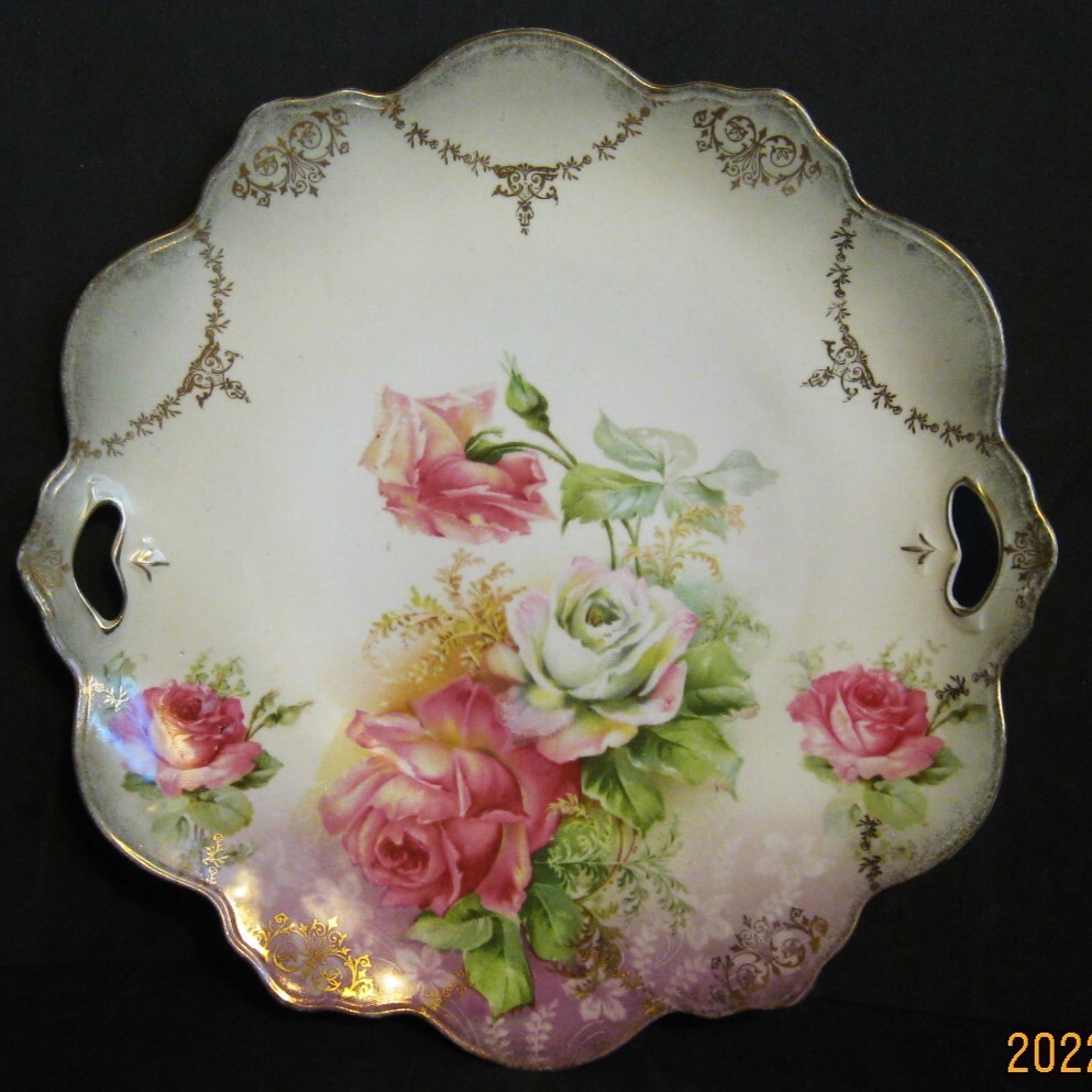 Antique Porcelain China Handled Floral Handled Serving Plate Marked R S Prussia