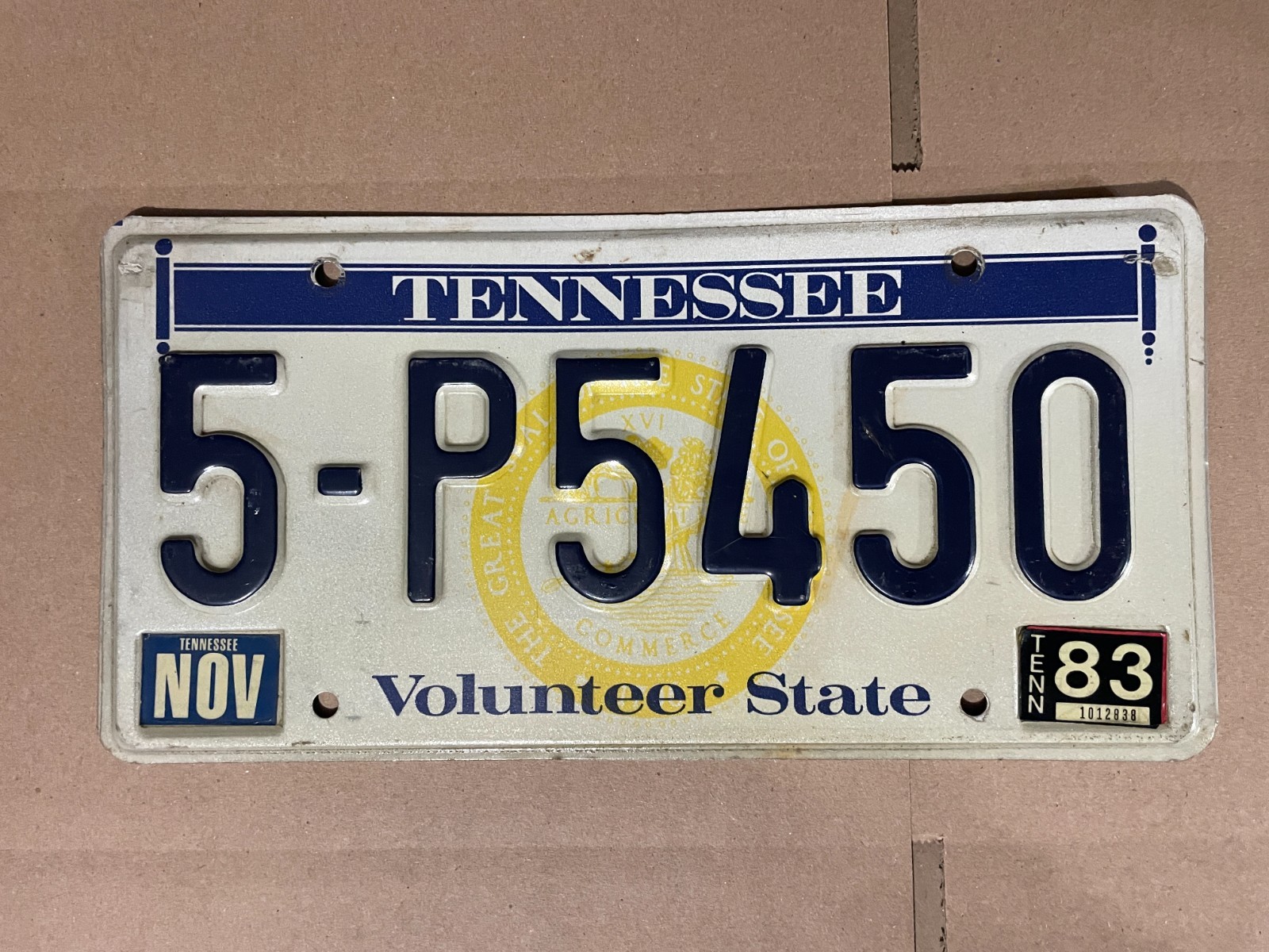 TENNESSEE LICENSE PLATE 5-P5450 NOVEMBER 1983 VOLUNTEER STATE TENNESSEE LICENSE PLATE 5-P5450 NOVEMBER 1983 VOLUNTEER STATE