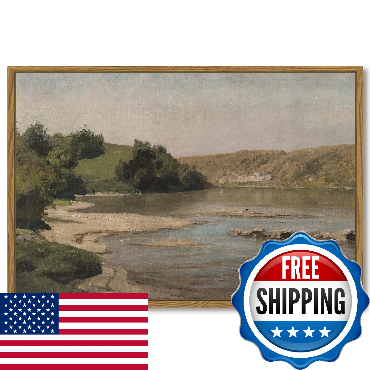 Shenify 24X36In Large Vintage Landscape Framed Canvas Wall Art Grassland