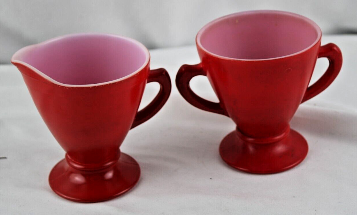 Hazel Atlas Modertone Red Milk Glass Sugar Creamer Hazel Atlas Modertone Red Milk Glass Sugar Creamer