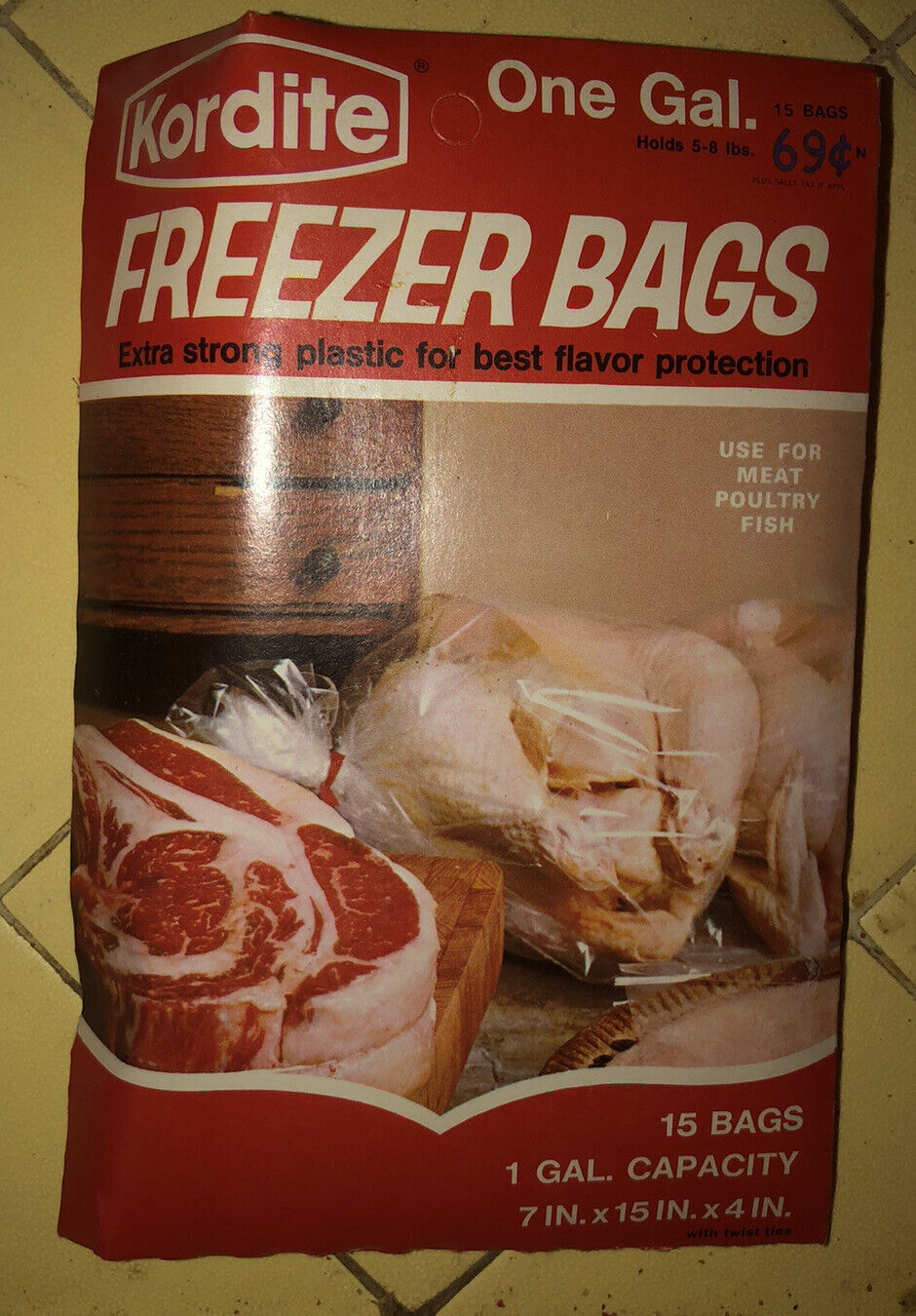 1960s Kordite Freezer Plastic Bags (Open) 1-Gallon Mobil Chemical Company