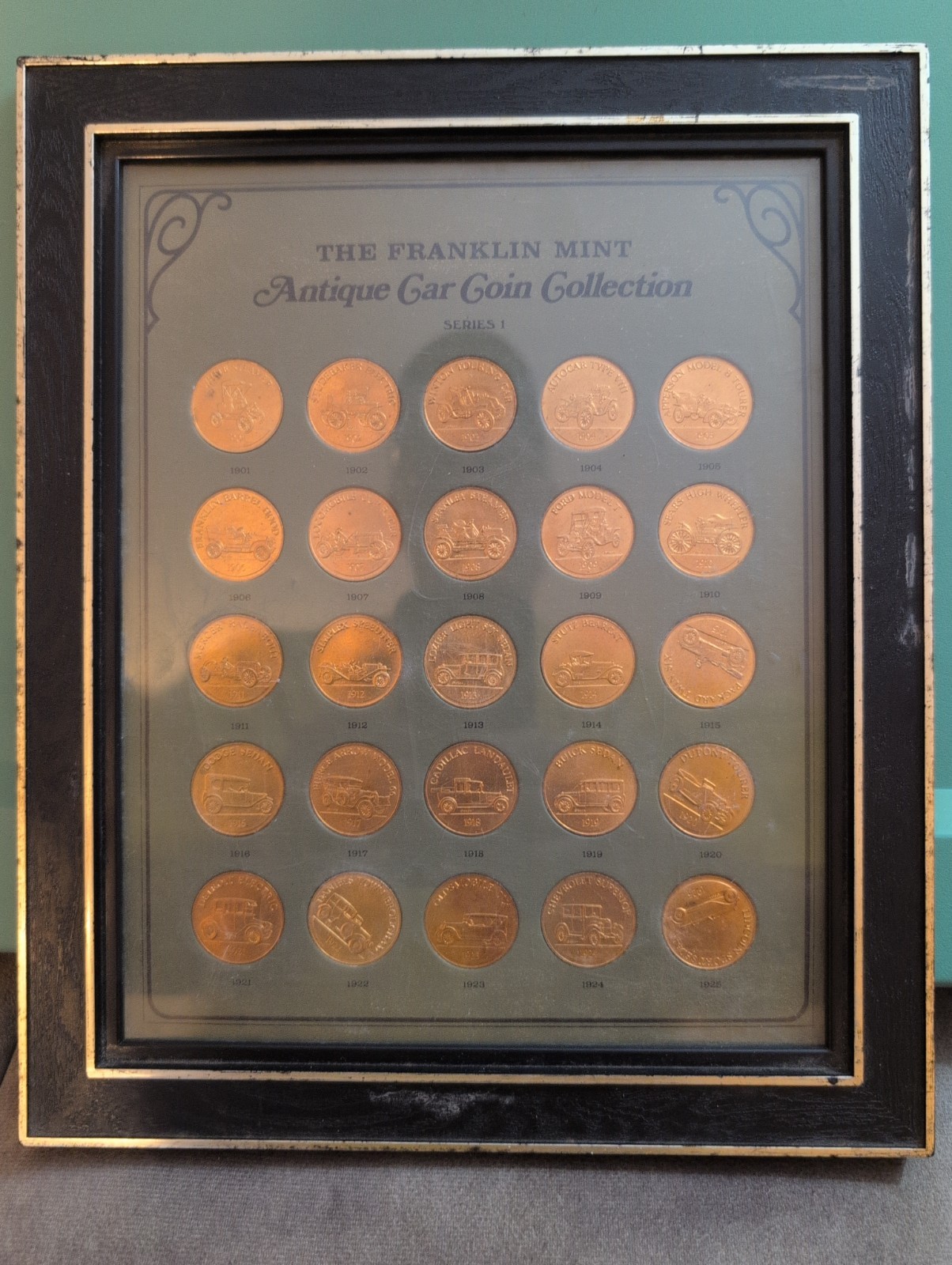 Franklin Mint Antique Car Coin Collection Series 1 (1901–1925) – Framed 25-Coin 