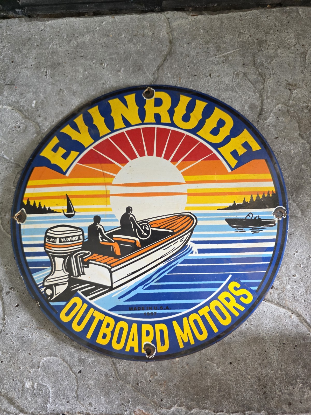 RARE VINTAGE EVENRUDE OUTDOOR MOTORS PORCELAIN SIGN 12 RARE VINTAGE EVENRUDE OUTDOOR MOTORS PORCELAIN SIGN 12