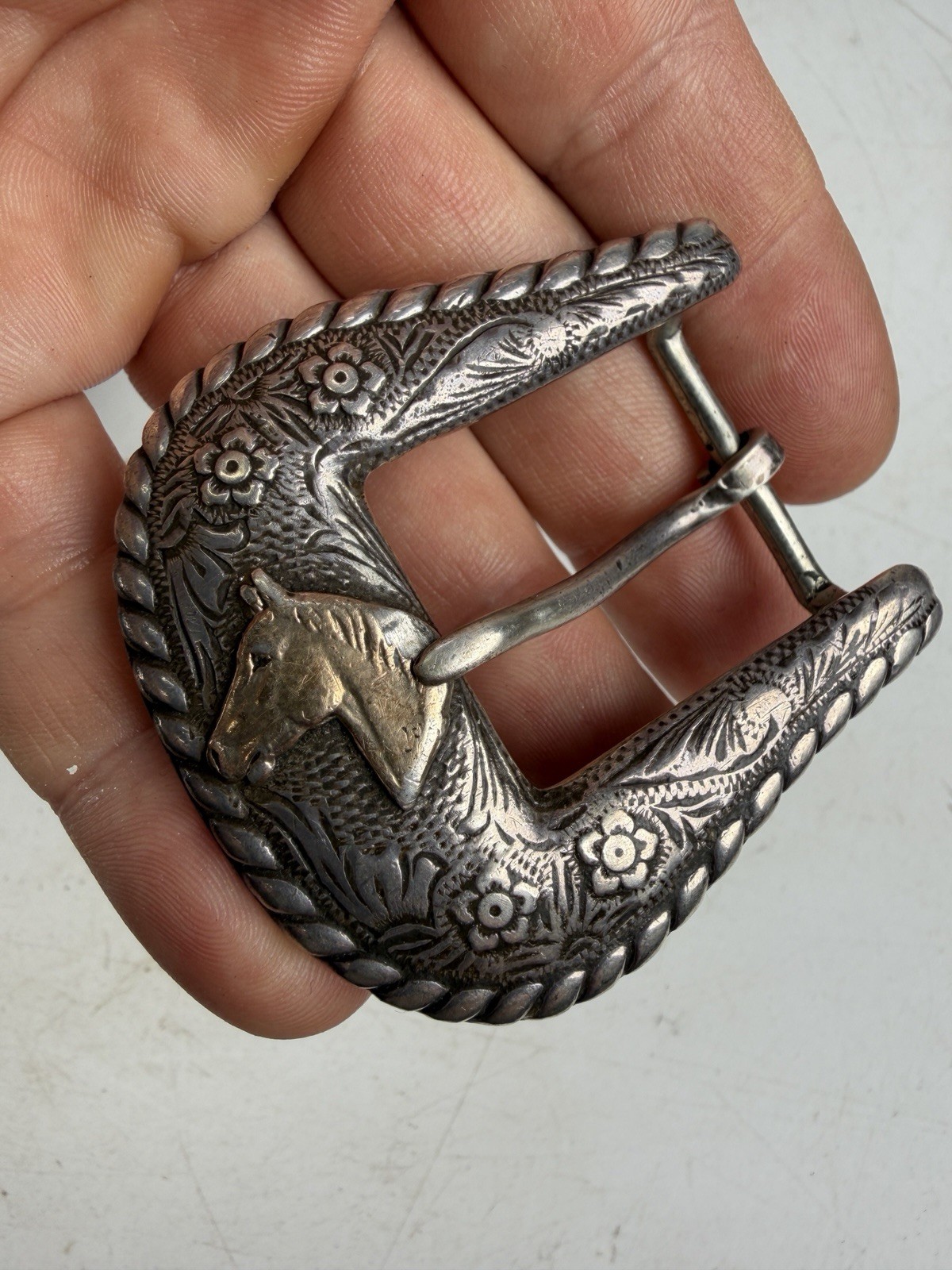 Vintage Keyston Bros SF Sterling Silver & 14K Gold Horse Head Belt Buckle c.1950