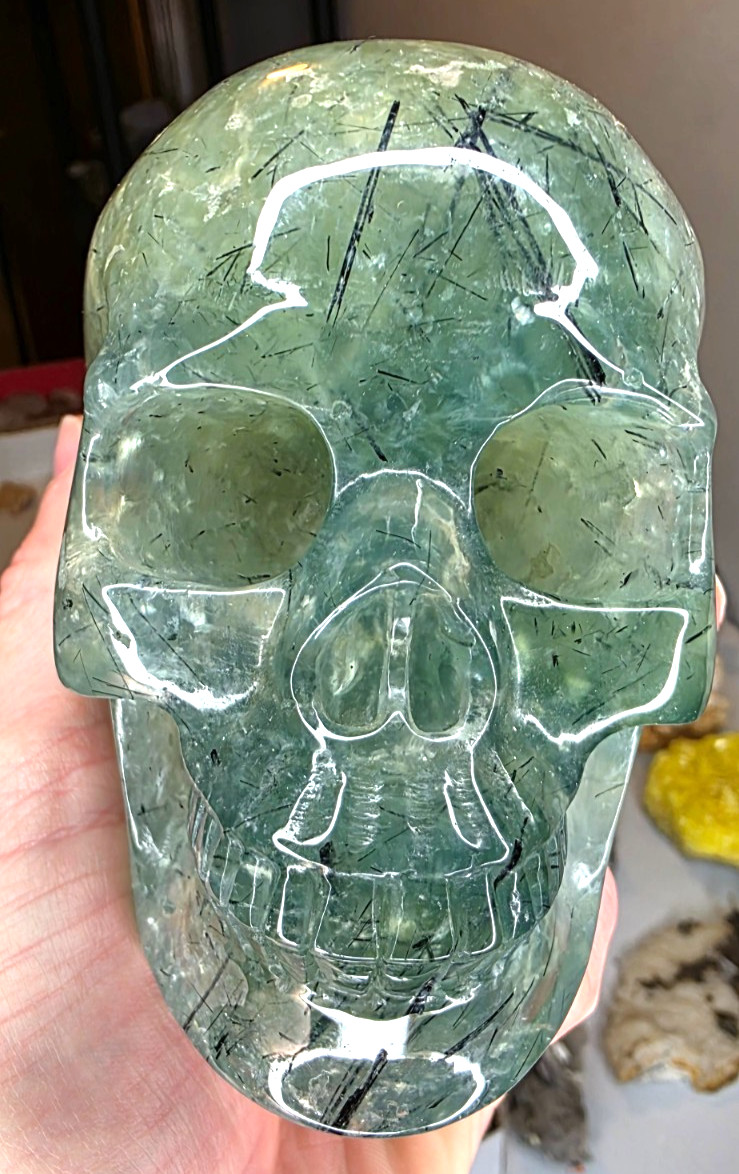 💚💀 Deep Green Prehnite Skull 💀💚 ✨ 5” Super Realistic Carving ✨