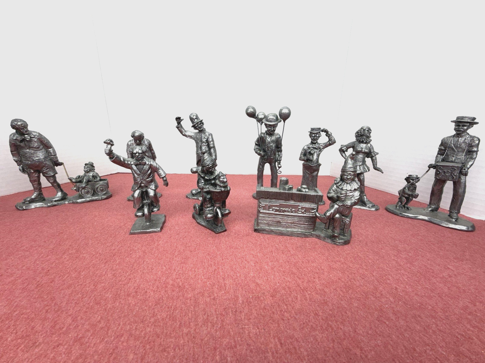 vintage Lot of 10 Michael Ricker Pewter Statues Clowns most signed and dated