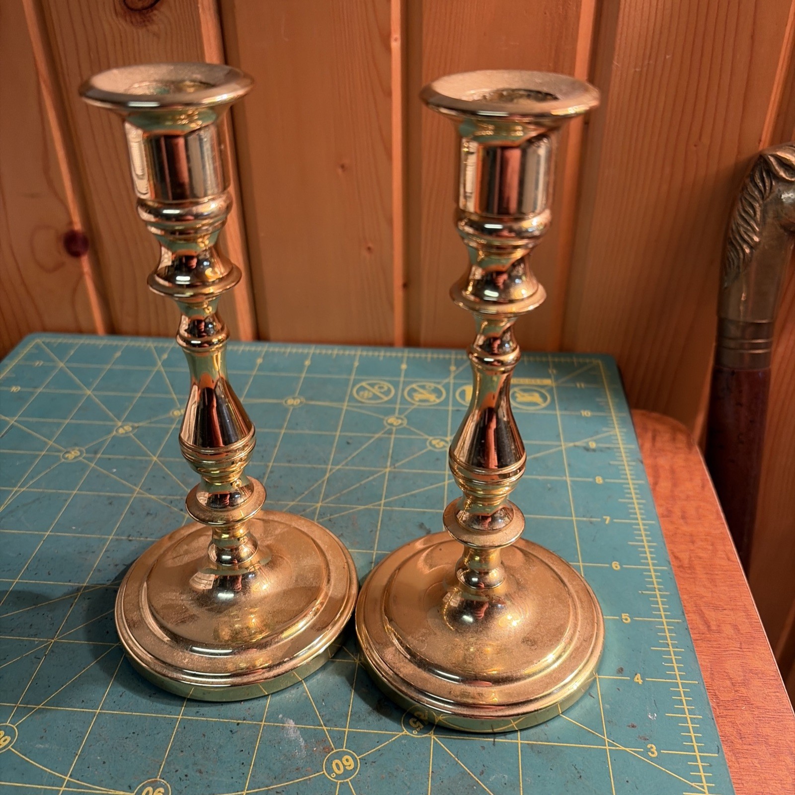 Vintage Baldwin Brass Candlesticks Pair of 2.  7” Tall X 3”Wide. MCM Made in USA