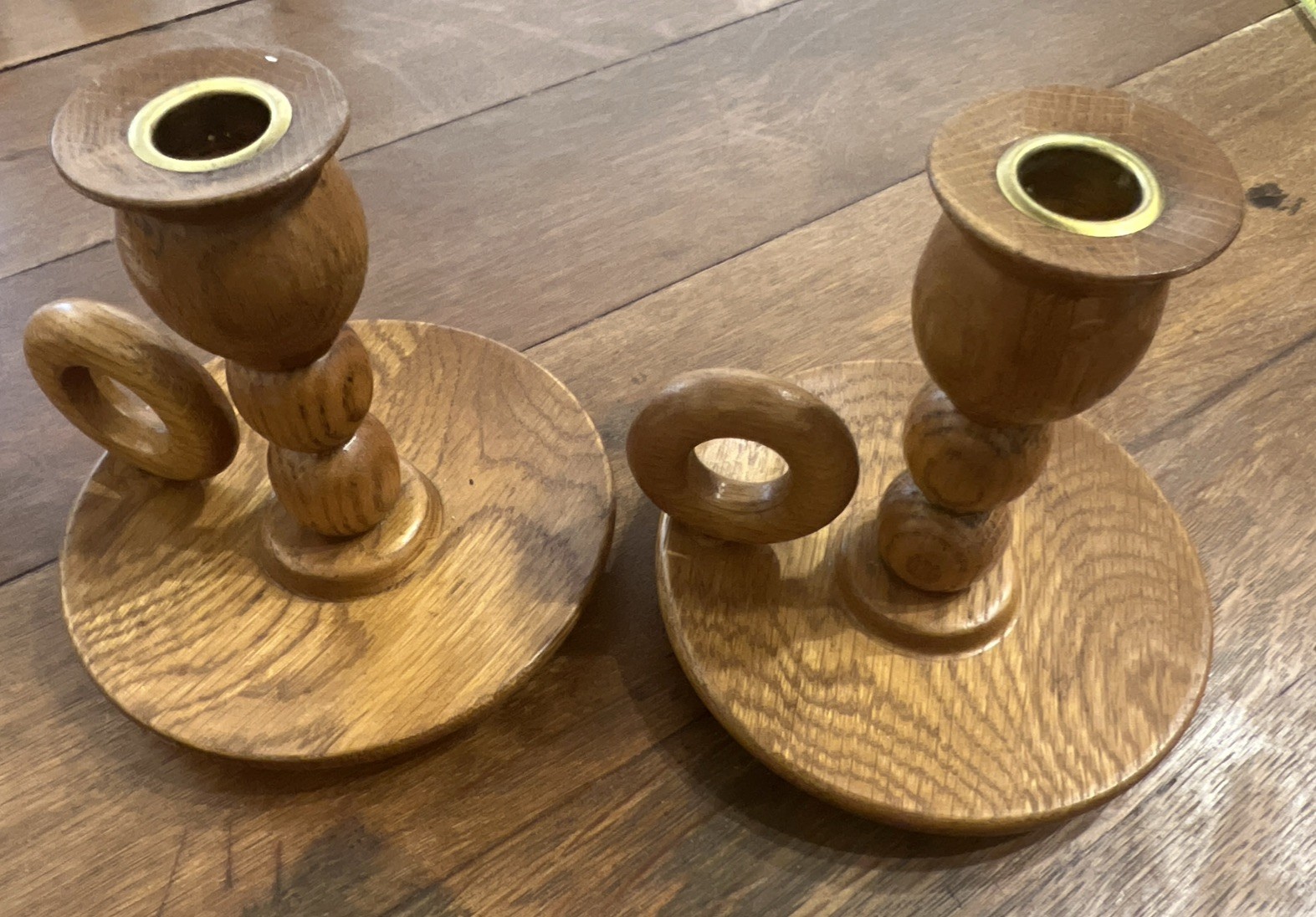 2 ct VTG Wooden Candlestick Holders 6” Hand Turned Wood Primitive Handle Decor
