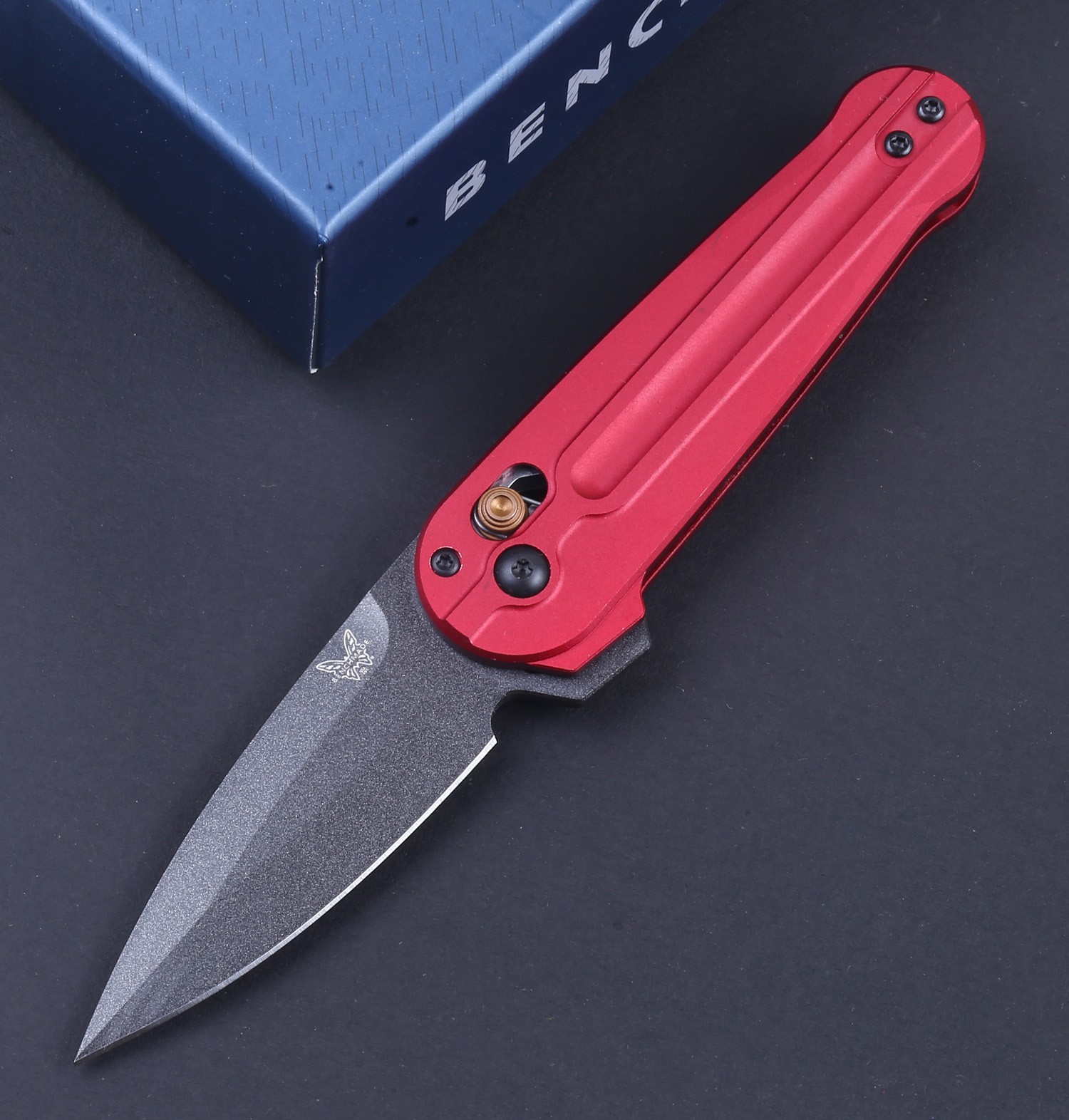 Small Red Aluminum Handle Spear Black Blade Tactical Pocket Knife Axis Lock