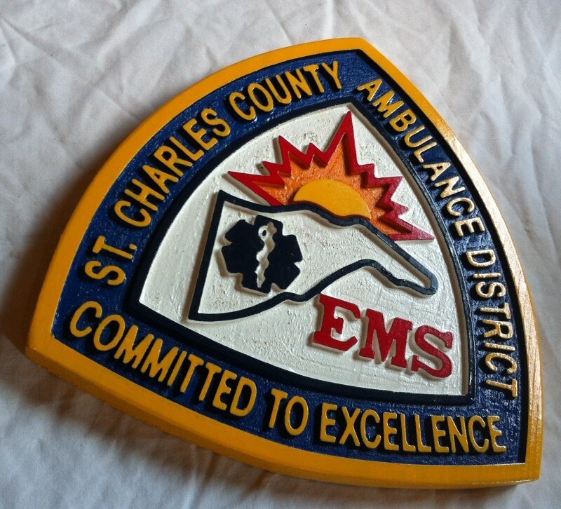 Fire Department St. Charles County EMS 3D routed wood patch Plaque sign Custom