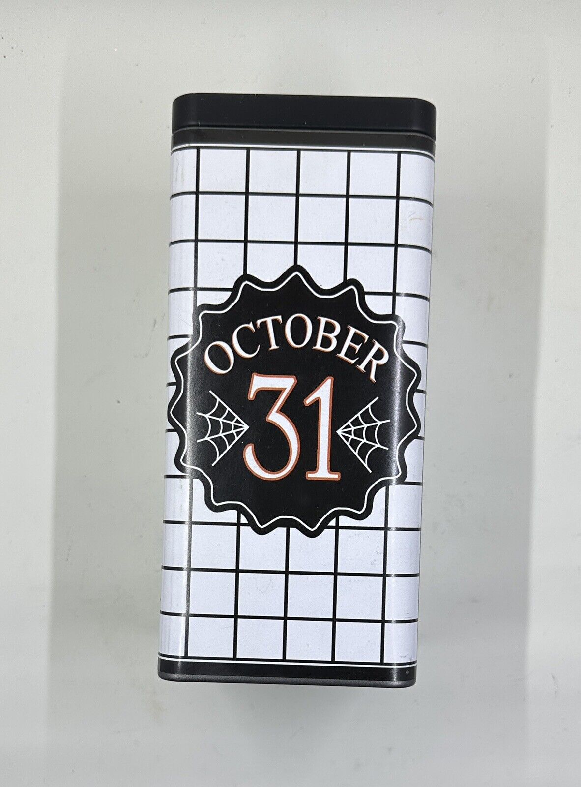 Metal 3.5x8 in Black And White October 31 Canister