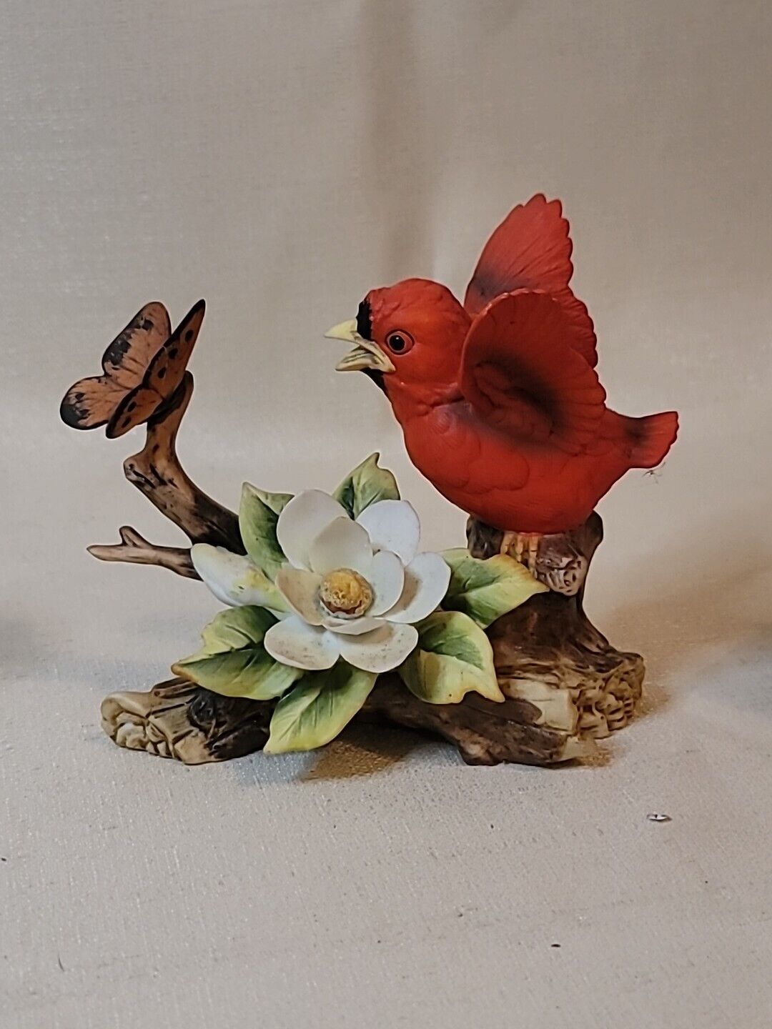 Lefton Numbered Porcelain Bird Figurine Cardinal & Butterfly KW 776