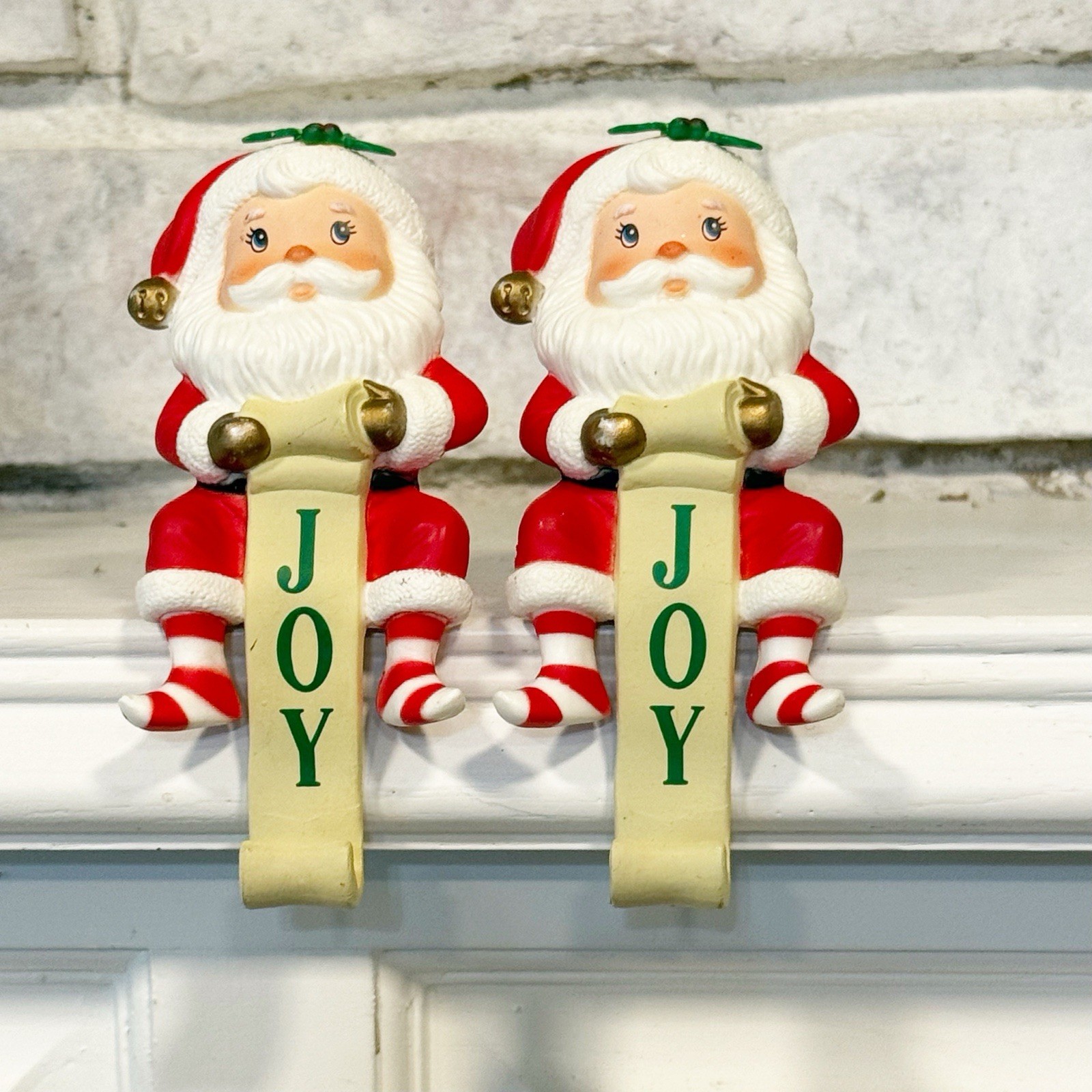 Vintage Russ Berrie Santa Claus Christmas Stocking Holder Joy Hong Kong Set Lot
